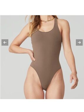 ALO Yoga Womens Taupe Brown Scoop Neck Bodysuit
